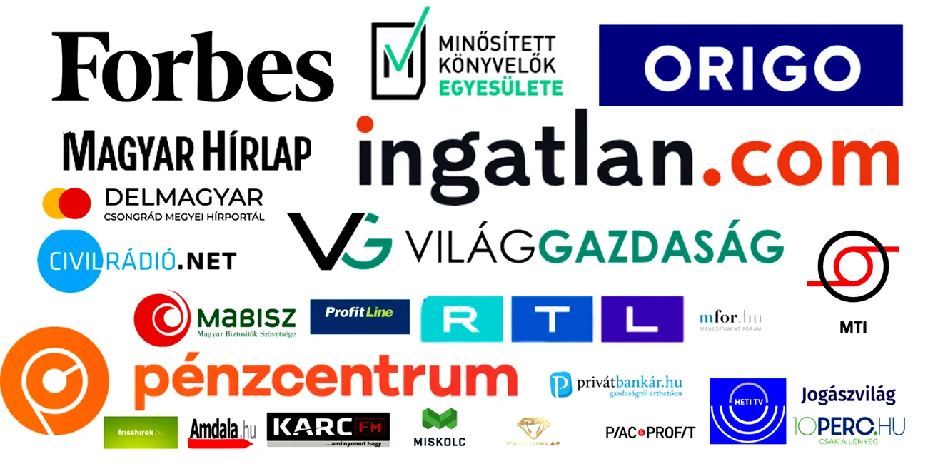 Sajtó- és szakmai megjelenések: Forbes, Origo, Világgazdaság, RTL, Pénzcentrum, Jogászvilág és további orgánumok